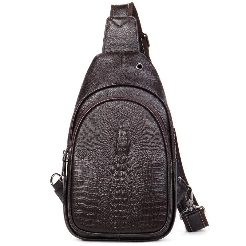 Soft Crorodile Leather Casual Comfy Chest Bags  With Large Capacity