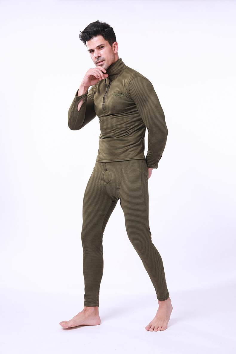 Pure Color Half-Zipper High-Neck Fleece Soft Thermal Underwear Sets Pure Color Half-Zipper High-Neck Fleece Soft Thermal Underwear Sets