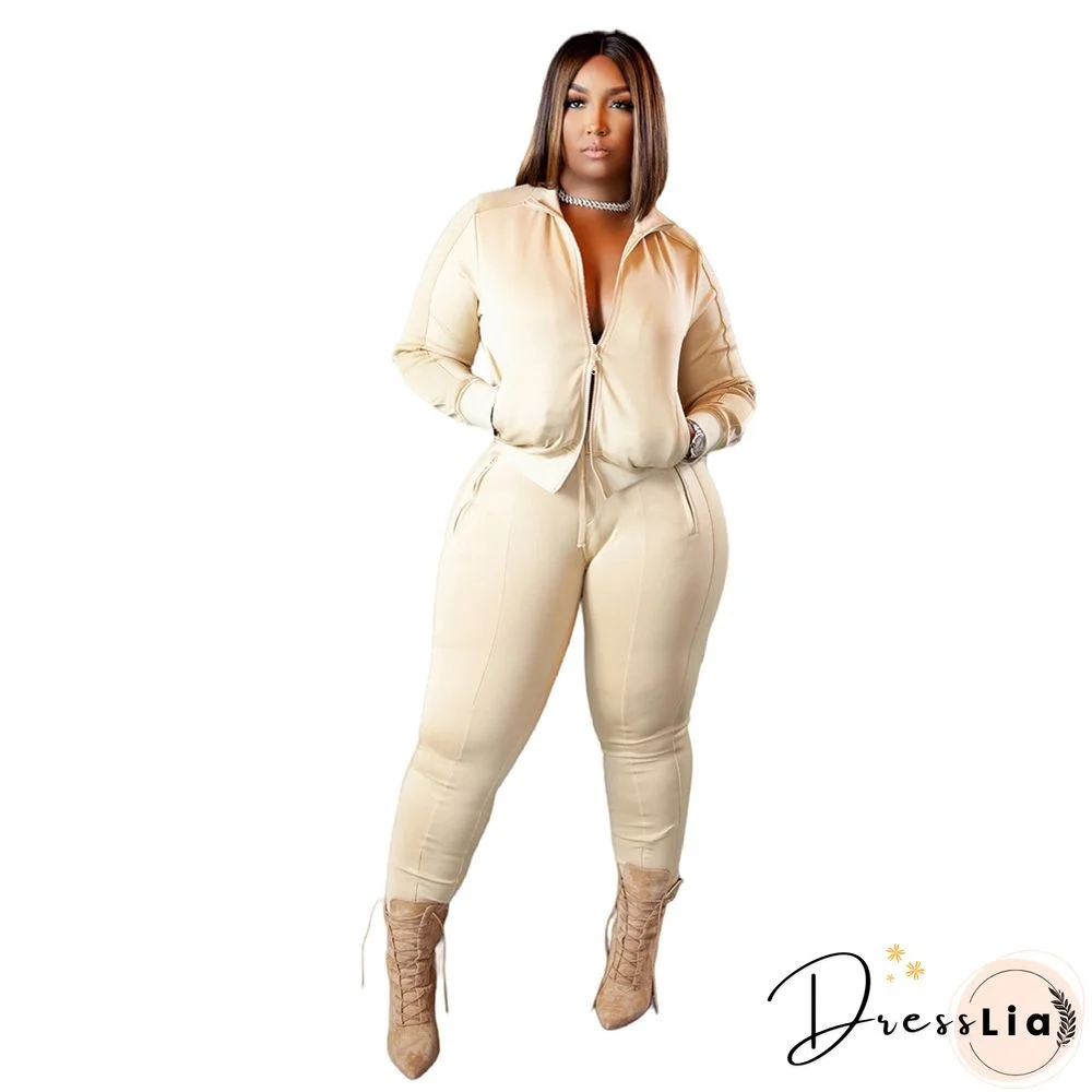 Basic Tracksuit Jacket And Zip Slit Sweatpants Set