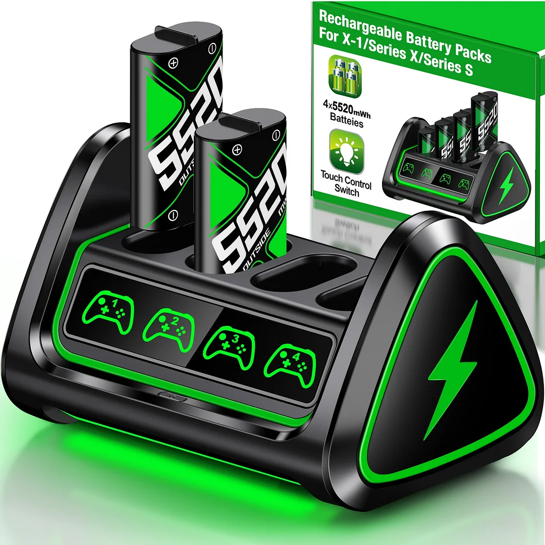 QQV Charger for Xbox One Rechargeable Battery Pack, Xbox Series X|S Accessories with 4×1200mAh Xbox controller charger