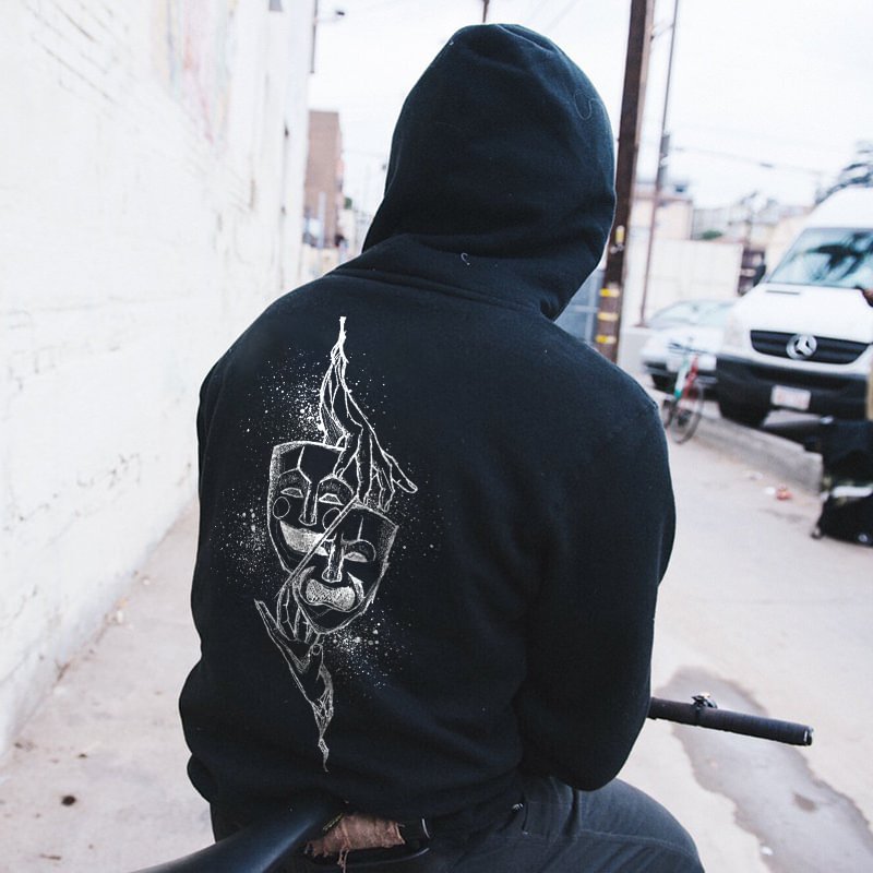 Men's mask print casual hoodie designer -  UPRANDY