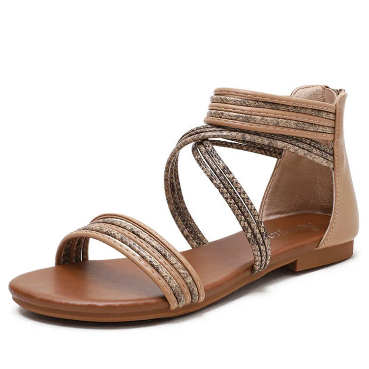 Vanccy Roman Casual Flat Strappy Ankle Sandals QueenFunky