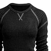 Women's Vintage Black Waffle Knit Crewneck Long Sleeve Sweatshirt by Inlyline
