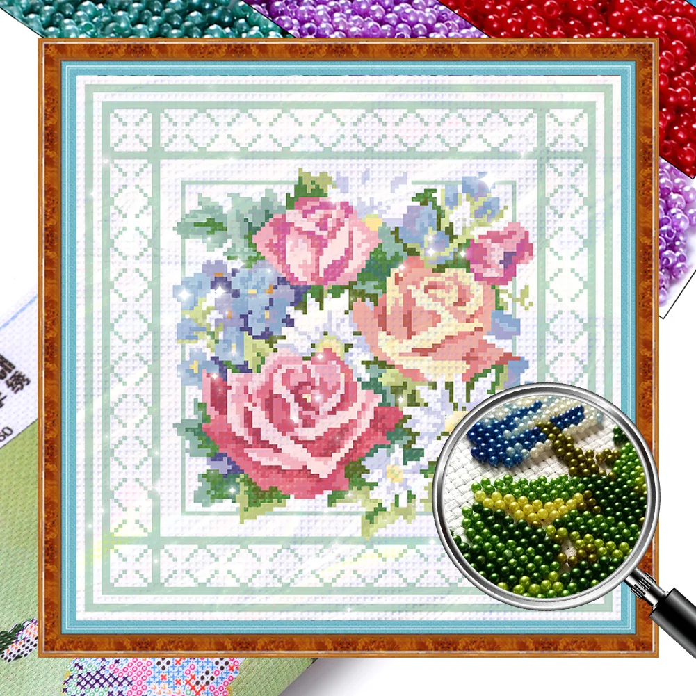 [Bead Embroidery] - 9CT Partial Stamped Cross Stitch - Flower (36*36CM)