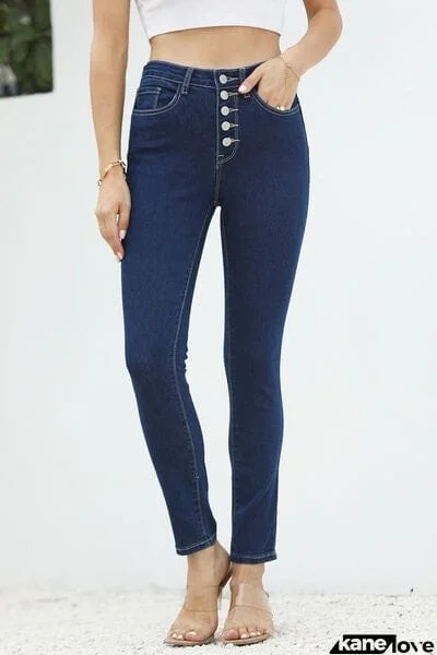 High Waist Button-Fly Slim Jeans