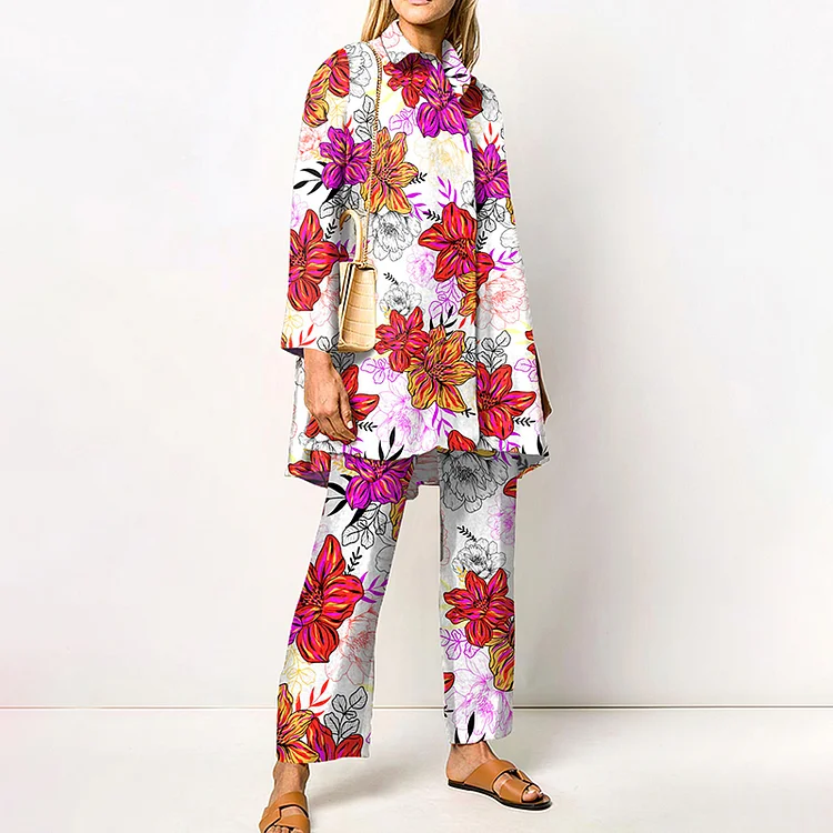 Floral Print Long Sleeve Two Piece Set