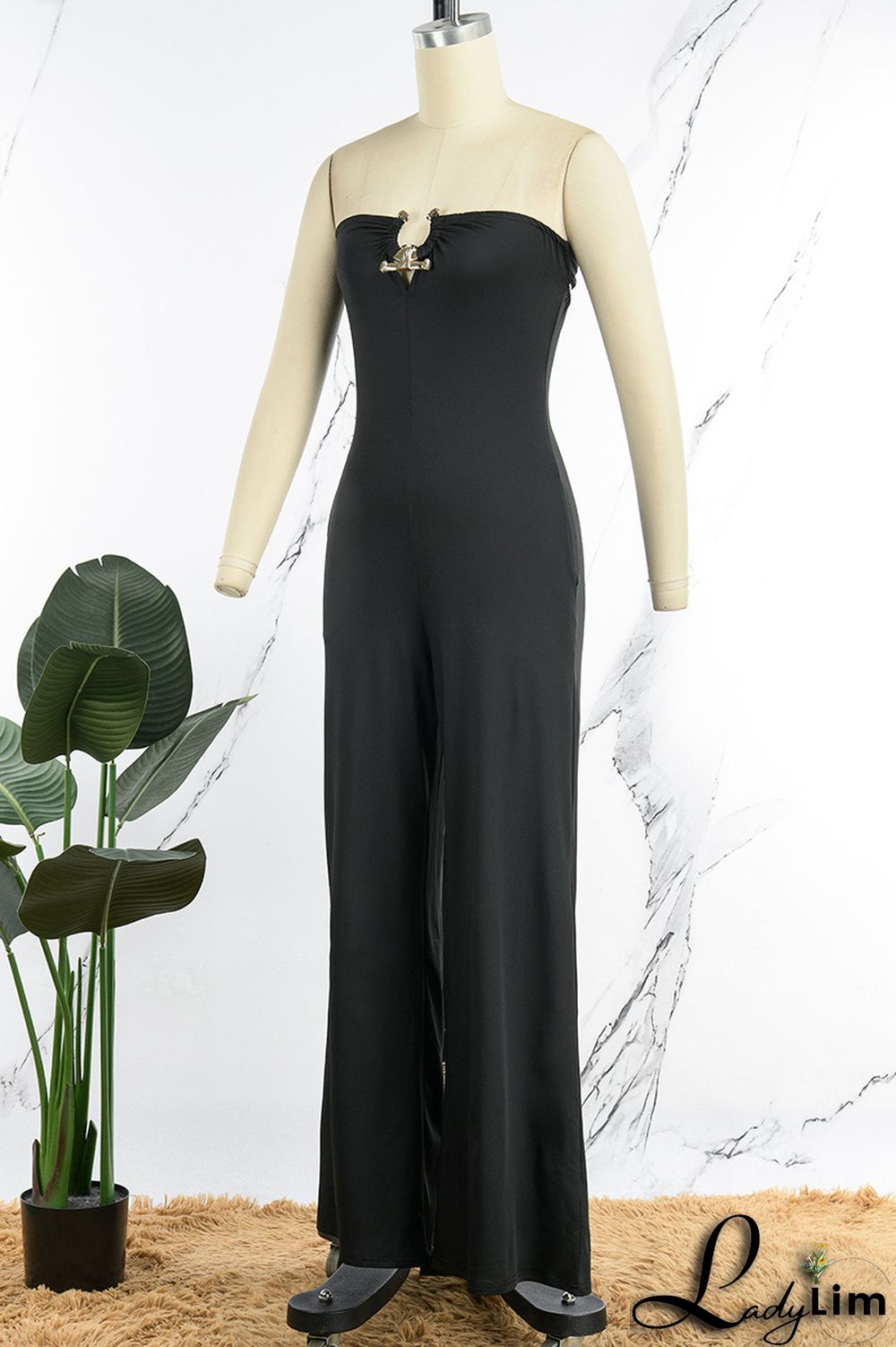 Red Sexy Casual Solid Backless Strapless Regular Jumpsuits