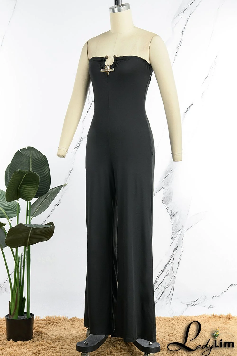 Red Sexy Casual Solid Backless Strapless Regular Jumpsuits