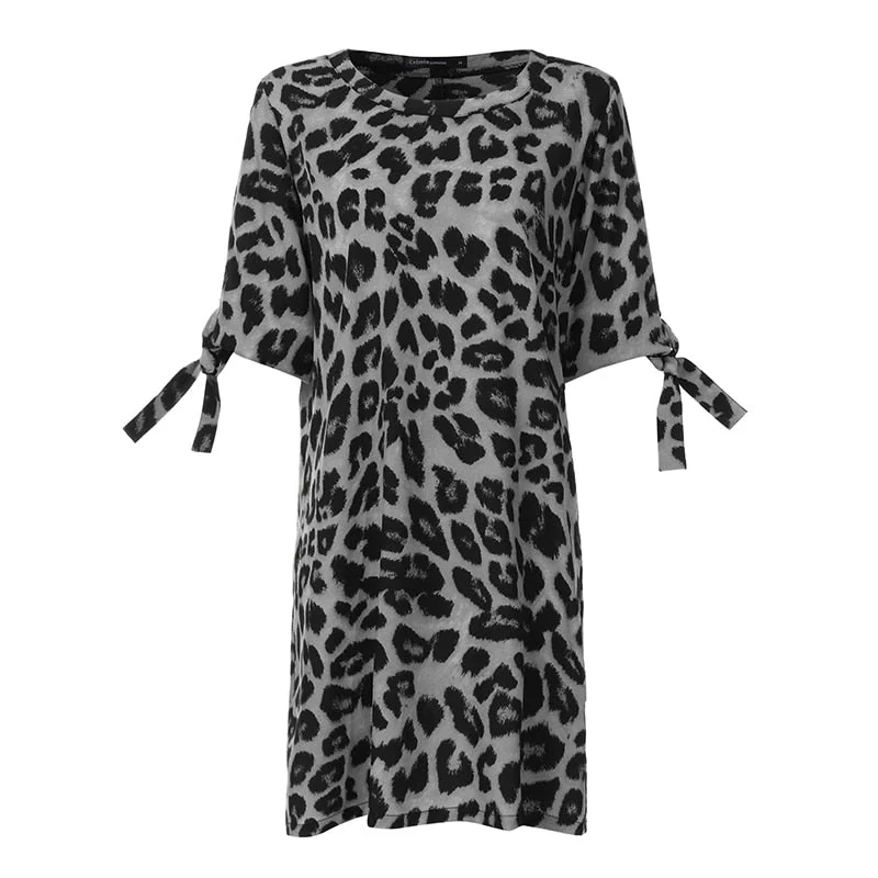 Celmia Leopard Print Dress 2021 Summer Bohemian Women Sexy Party Half Sleeve Vestidos Robes Casual Loose Mini Sundress Oversized