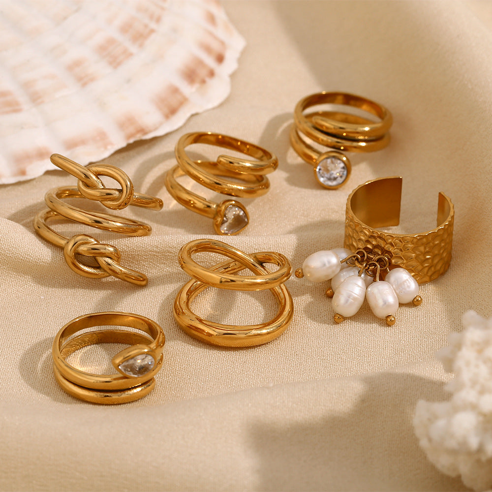 Fashion Retro Versatile Hand Jewelry Stainless Steel Plated 18K Gold Multi-Layer High-End Snake Head Ring For Women