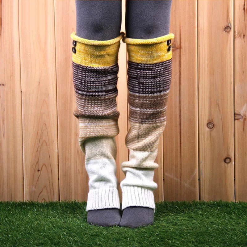 Leg Warmers Women Patchwork Colorful Lengthen Thicker Knitting  Womens Leisure High Quality Warm Sweet Kawaii Korean Style Chic