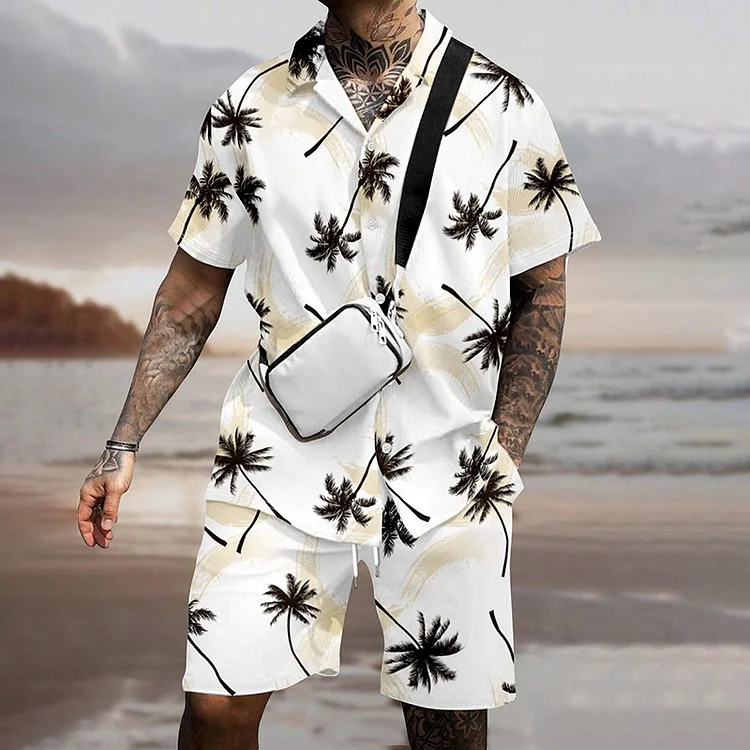 BrosWear Summer Curve Coconut Tree Shirt And Shorts Co-Ord