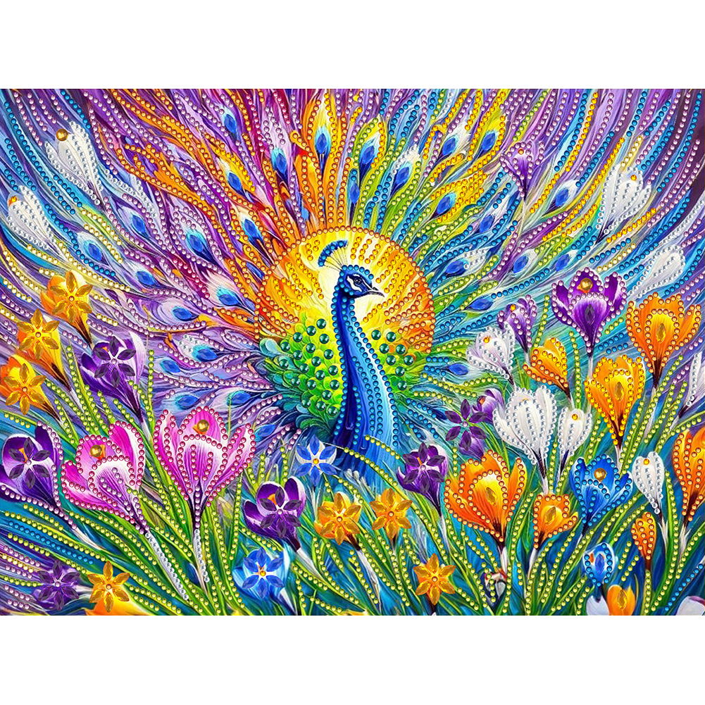 Peacock In Orchid Bush 40*30cm(canvas) special shaped drill diamond painting