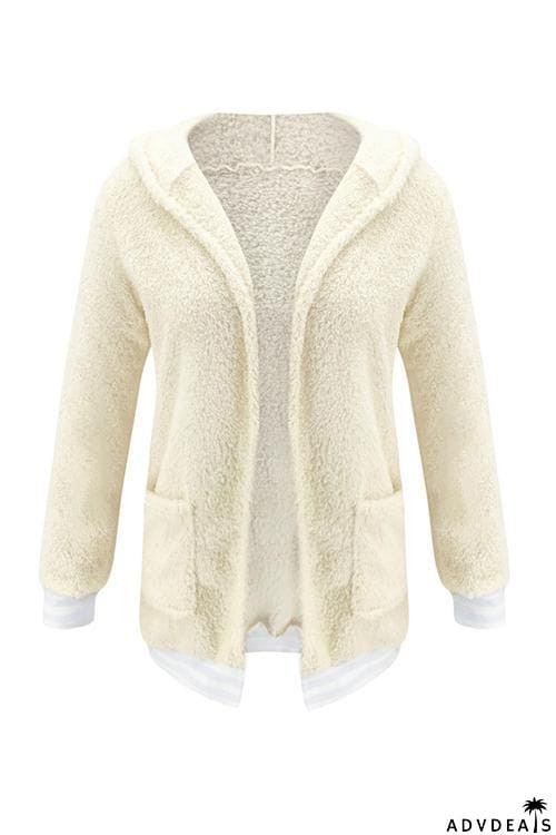 Pockets Stripe Fuzzy Coat