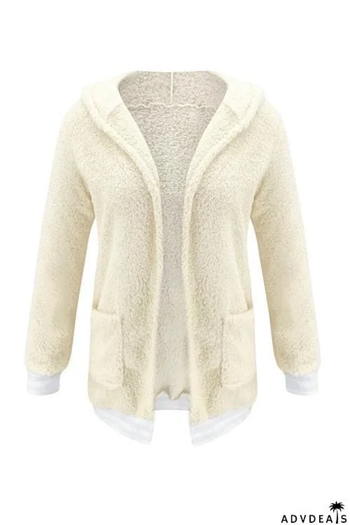 Pockets Stripe Fuzzy Coat