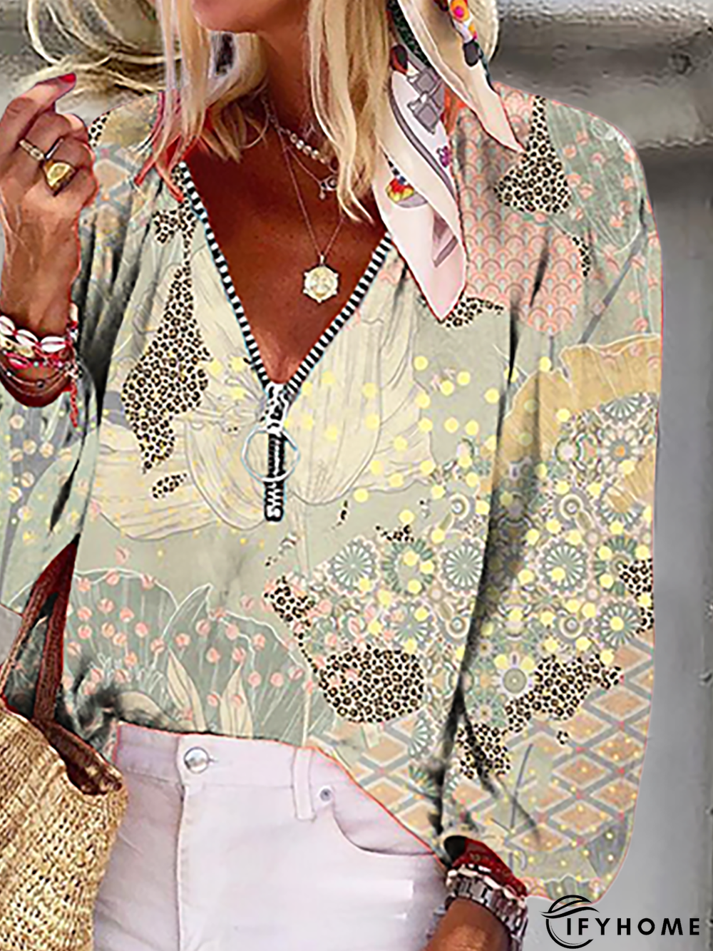 Plus size Leopard Printed Long Sleeve Tops | IFYHOME