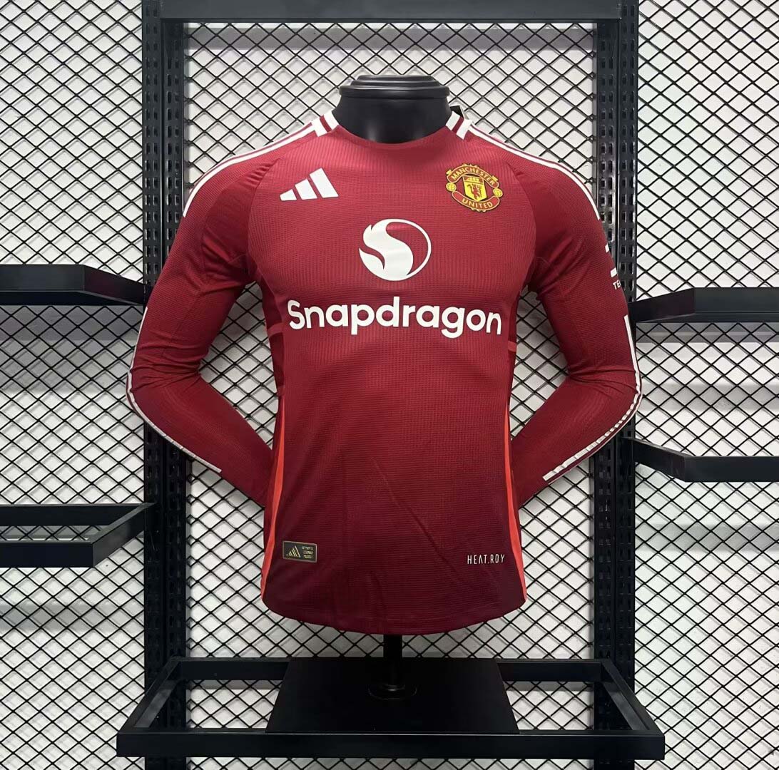 2024-2025 Long Sleeve Player Version Manchester United Home Football Shirt 1:1 Thai Quality