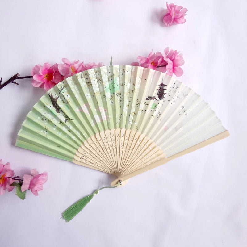 3 Pieces Ancient Style Folding Fan Female Classical Tassel Silk Fan Chinese Style Small Fan Portable Dance Craft National Fashion Fan Student Fan