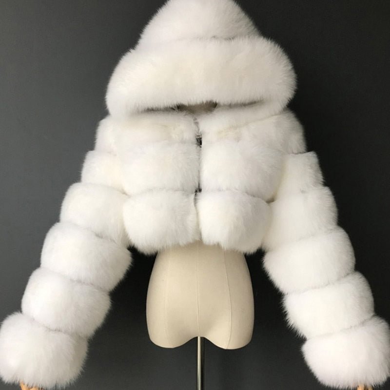 Faux Fur Coats Winter Warm Cropped Fluffy Jacket Coat Parkas Women Oversize Outerwear Ladies Female Soft with Hooded Coats
