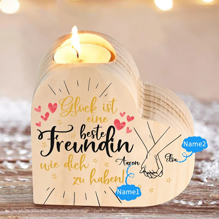 Kettenmachen Herzform Kerzenhalter-Personalisierte 2 Namen -Glück ist eine beste Freundin wie dich zu haben-Freundschaft Kerzenständer