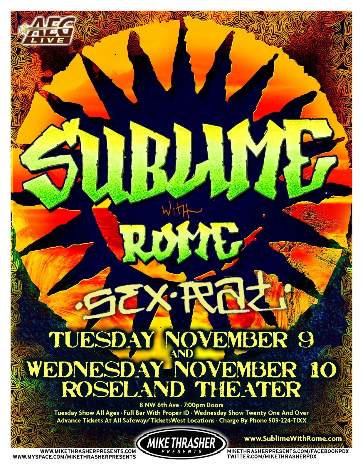 SUBLIME WITH ROME 2010 Gig POSTER Portland Oregon Concert