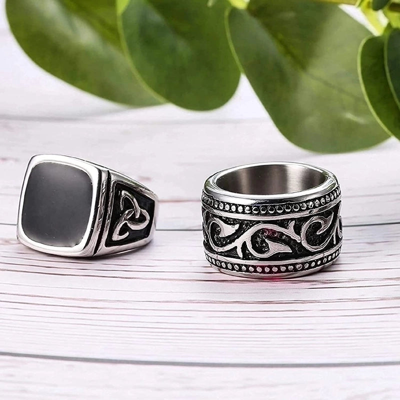 Retro Geometric 304 Stainless Steel Polishing Plating Black Plated Men’S Rings