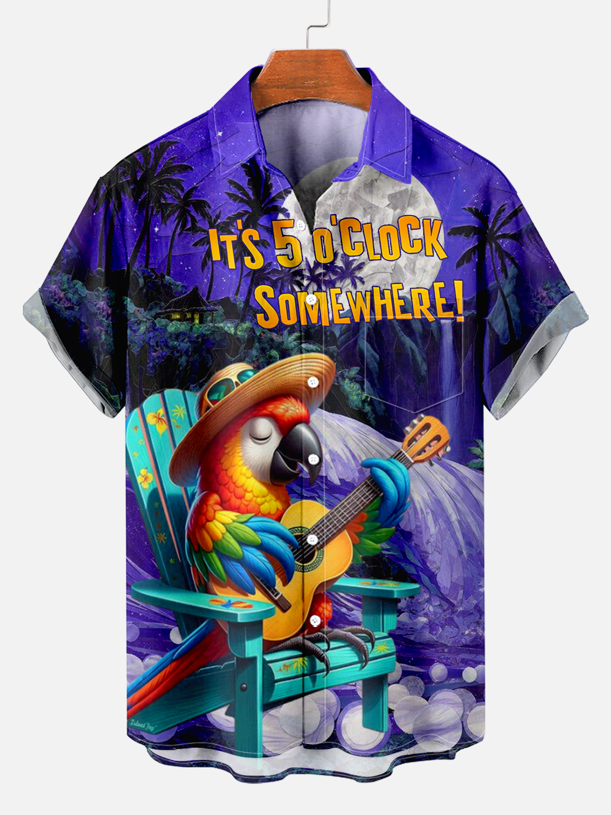 Men's Hawaiian Vacation Casual Mr. Parrot Cartoon Printed Shirt PLUSCLOTHESMAN