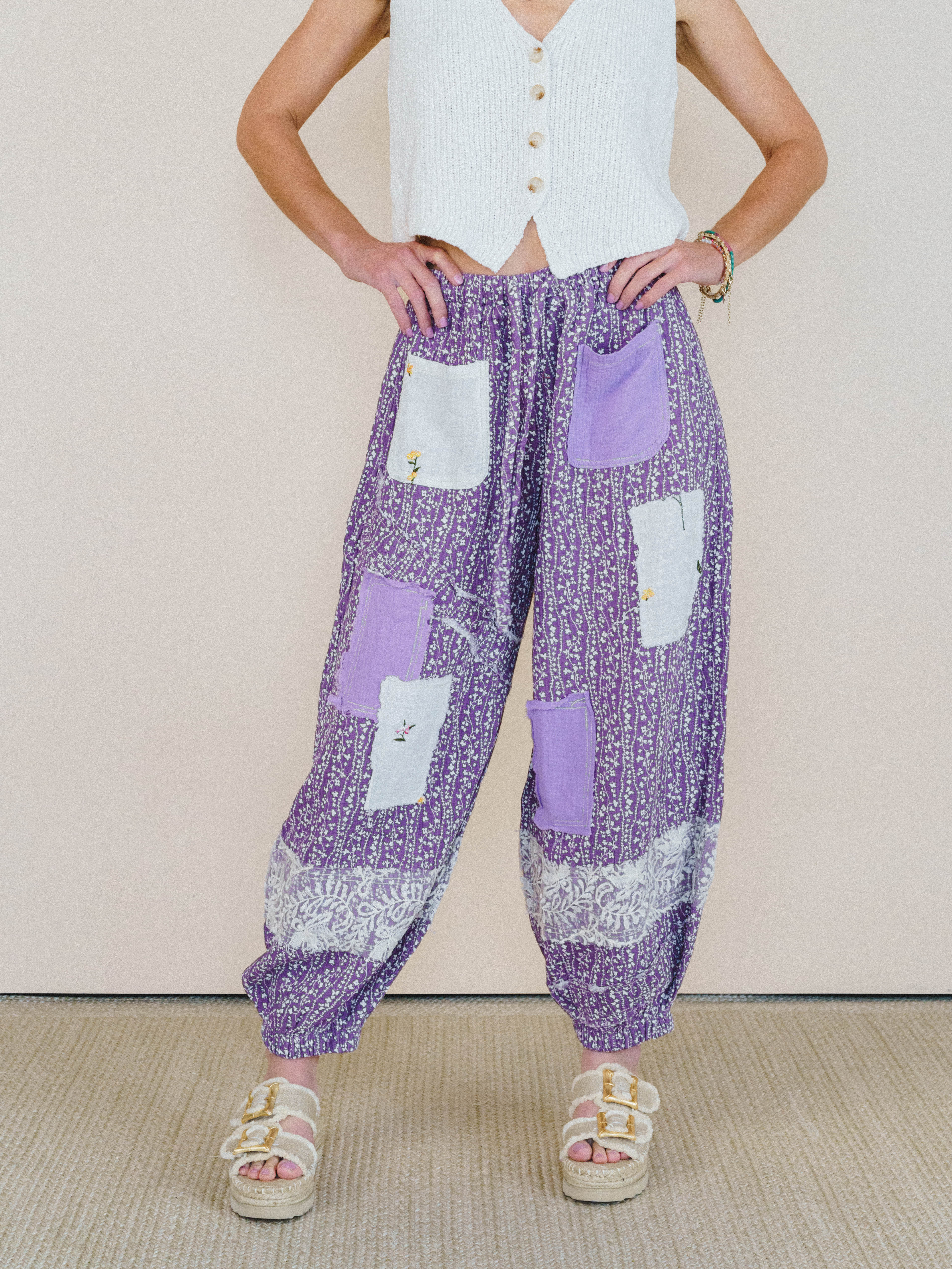 Jeanie Patchwork Pants - Lilac