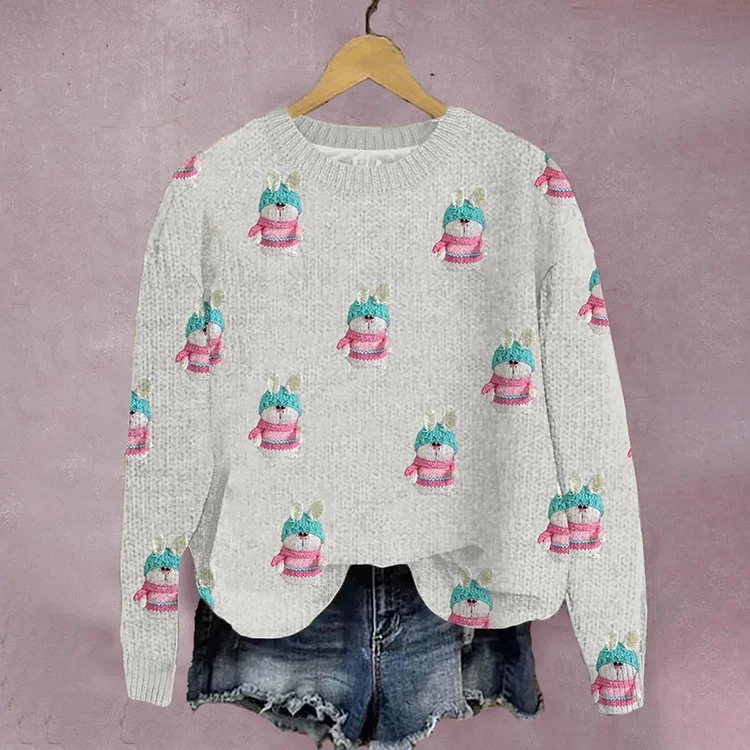 VChics Cute Rabbit Print Knitted Pullover Sweater