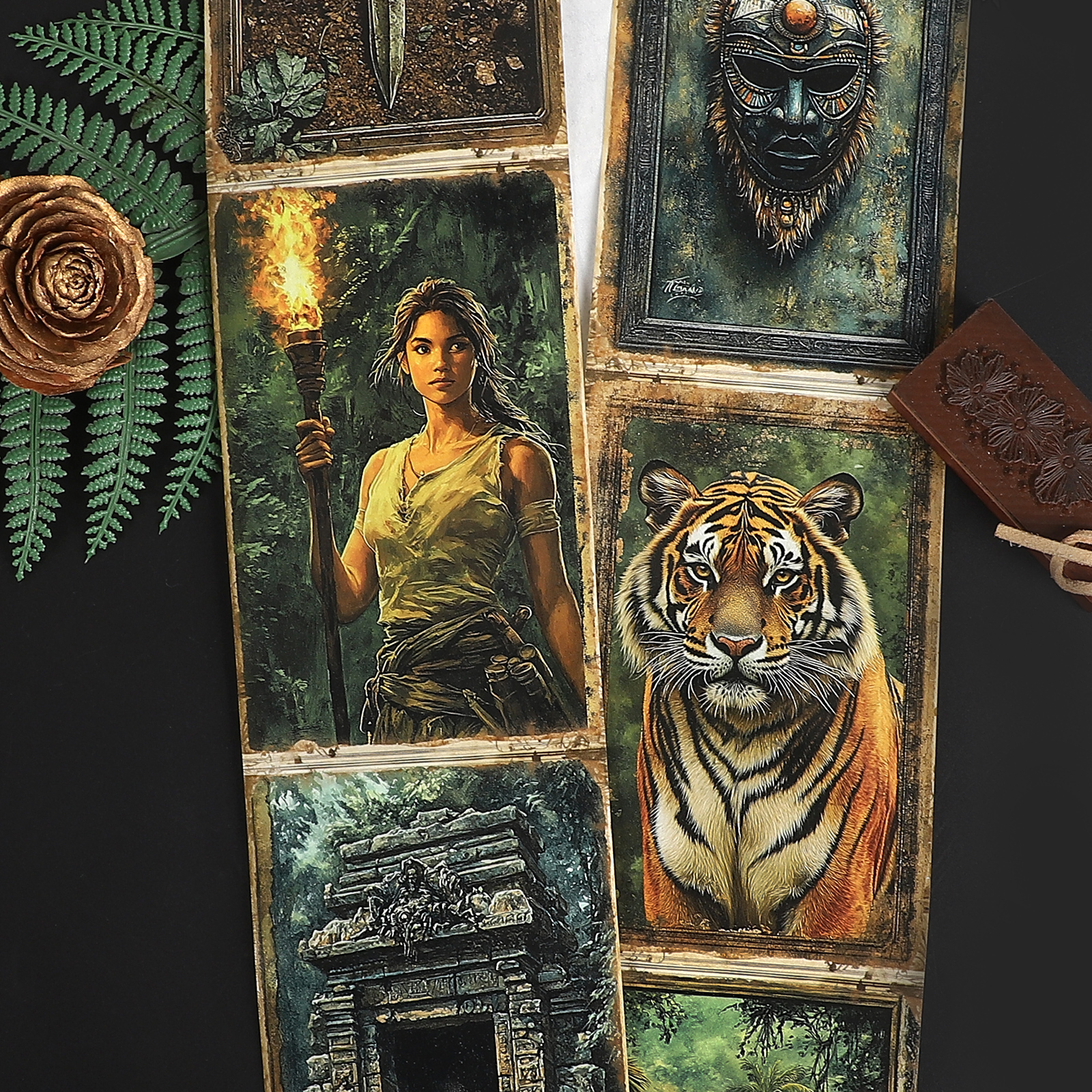 와시 테이프 - 80mm*205cm 저널세이 빈티지 정글 숲 탐험가 캐릭터 풍경