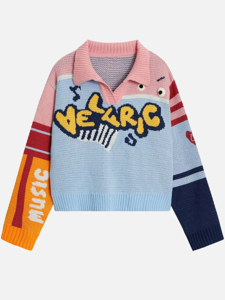 Athvotar Athvotar And Winter Fashion Striped Sweater Female Pattern Print Lull Loose Version Of The Bumpy Pattern Splicing Fashionable Top