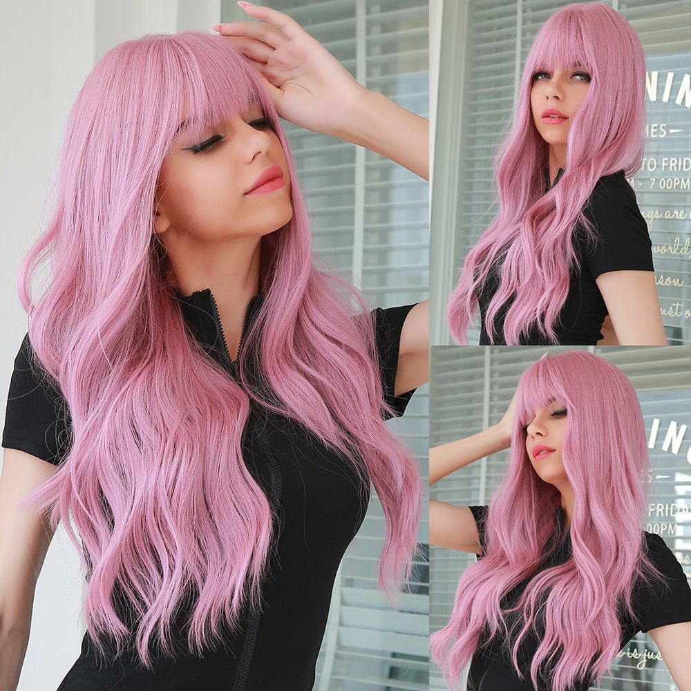 Long Wavy Pink Black Brown Blonde Daily Wigs US Mall Lifes