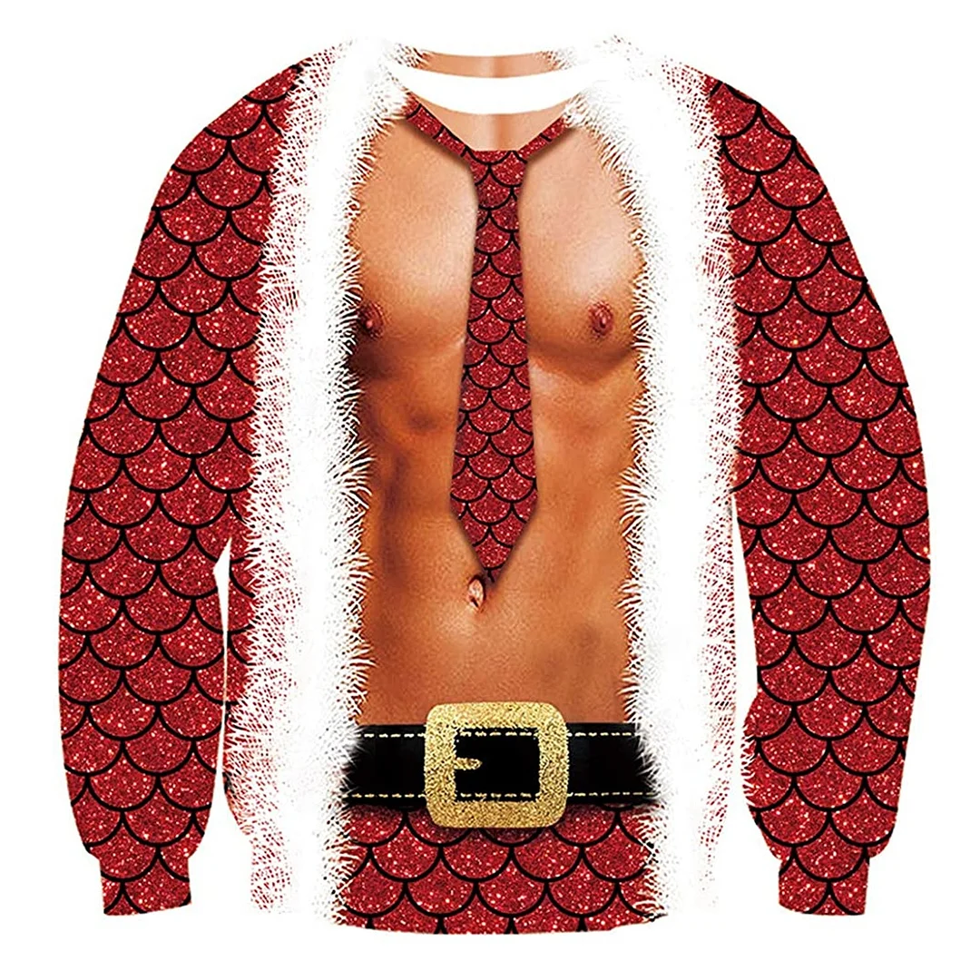 Muscle Mermaid Tie Print Ugly Christmas Sweatshirt-inspireuse