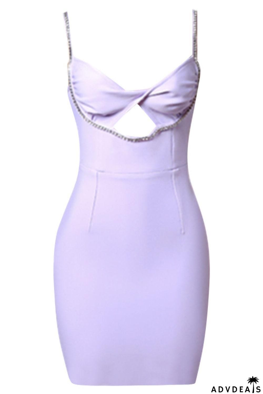 Rhinestone Twist Front Cutout Bodycon Dress