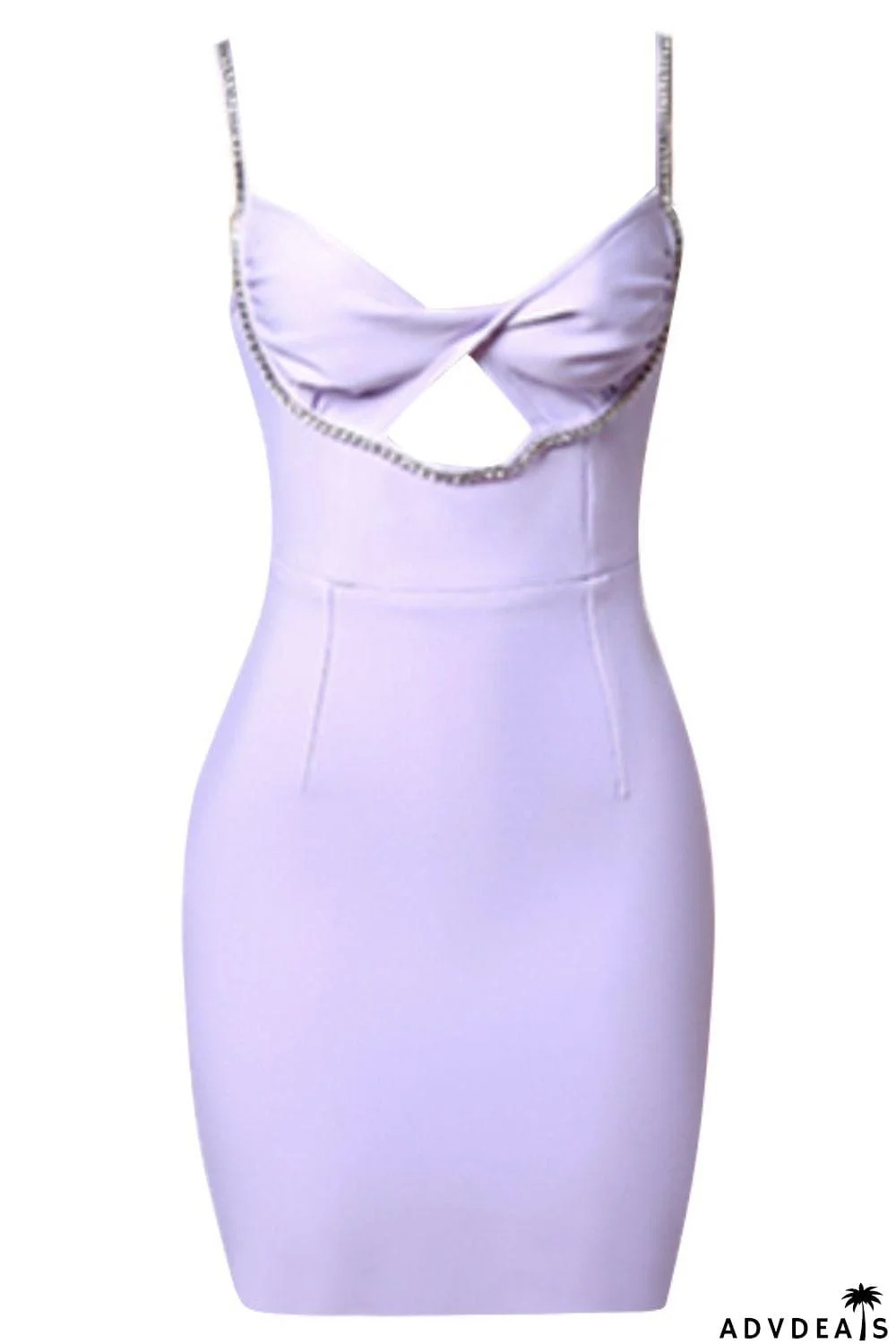 Rhinestone Twist Front Cutout Bodycon Dress