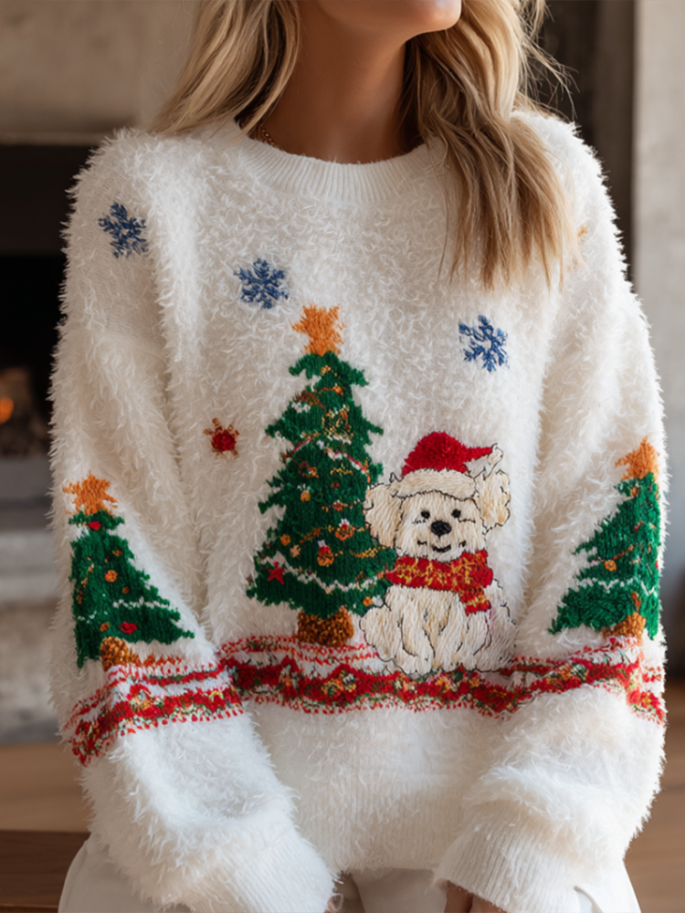 Christmas Cute Animal Pattern Printed Women's Flannel Sweatshirt elevenforest