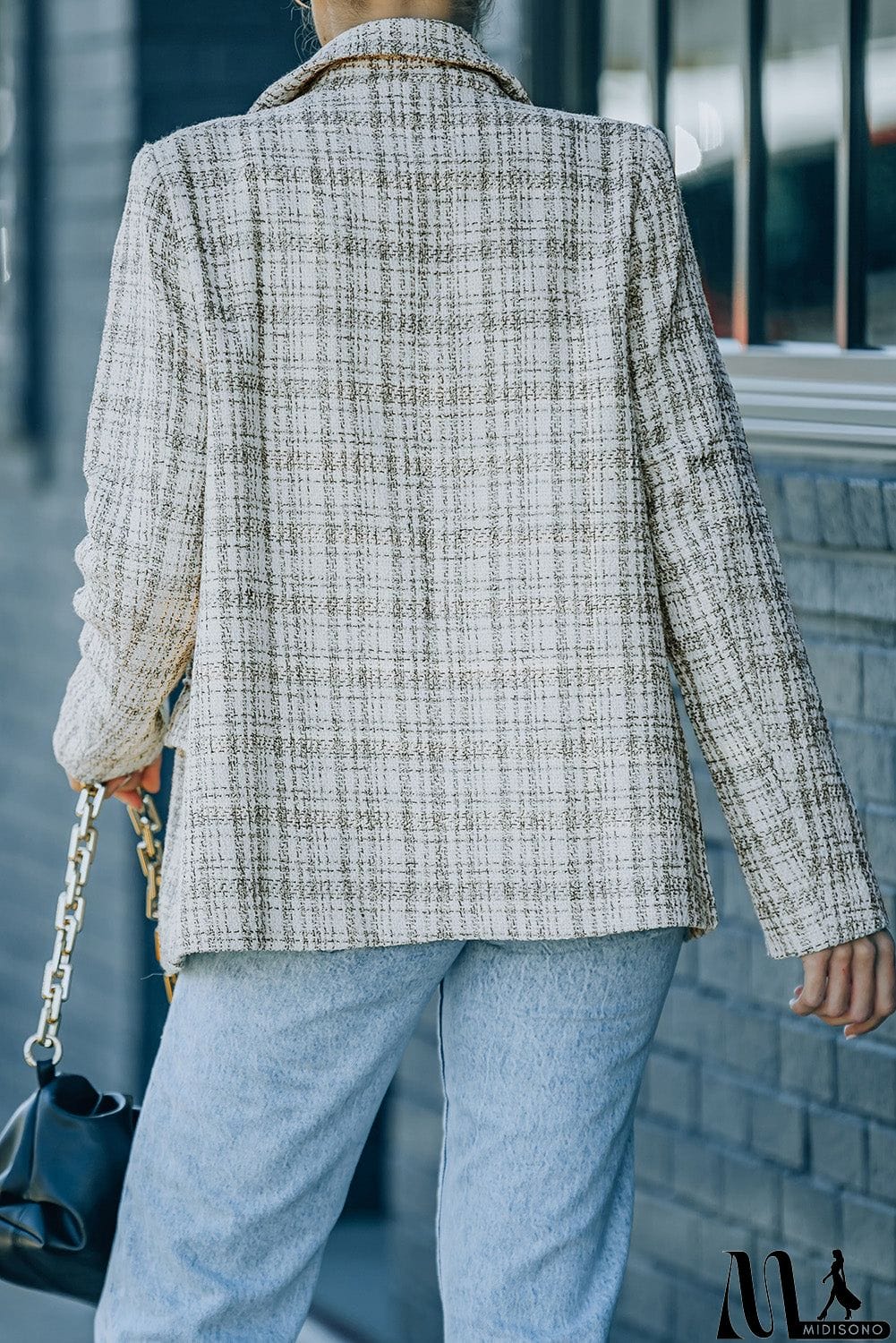 MidiSono - Pockets Lapel Collar Plaid Blazer