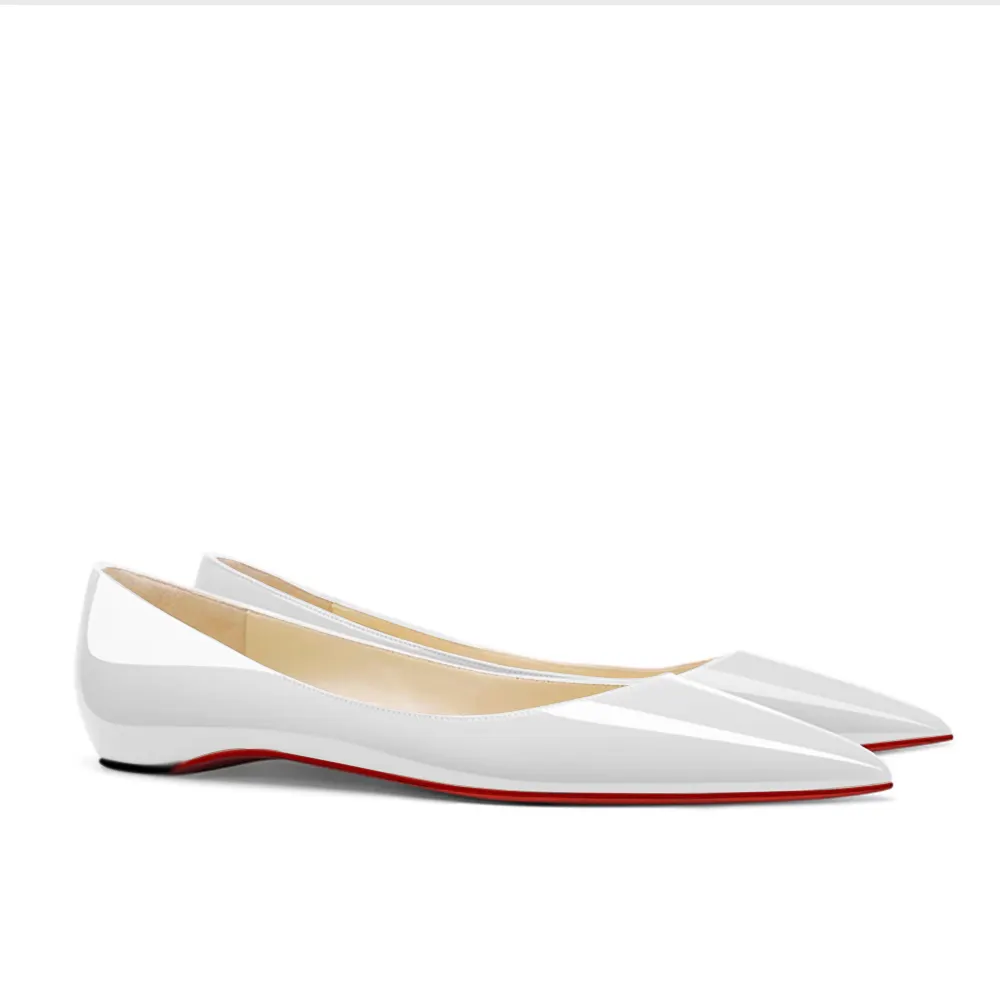 Women's Red Bottom Flat Shoes Pointed Toe Solid Color Patent Leather Shoes-vocosishoes