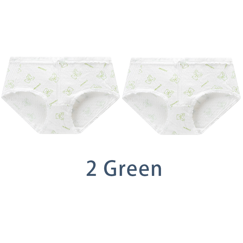 Alccn 2PCS/Set Women Cotton Panties Girls Cute Bear Briefs Bow Mid Waist Underpants Girls Cartoon Underwear Female Sweet Lingerie