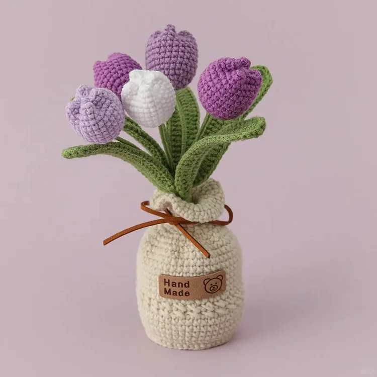  Lulusnow Handmade Tulip Crochet Flower In Pot Home Decoration Desk Decoration