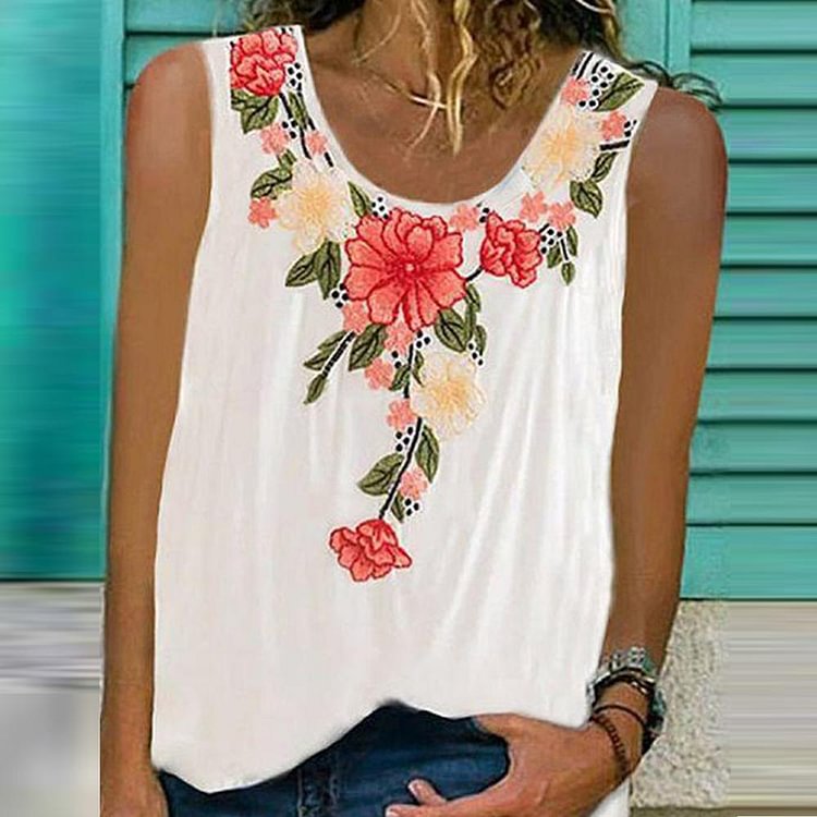 Simple Floral Print Sleeveless Top