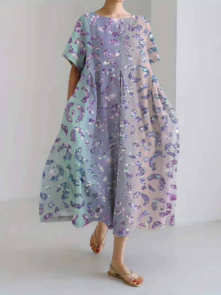 Women's Retro Gradient Sequin Leopard Design Print Casual Loose Dress