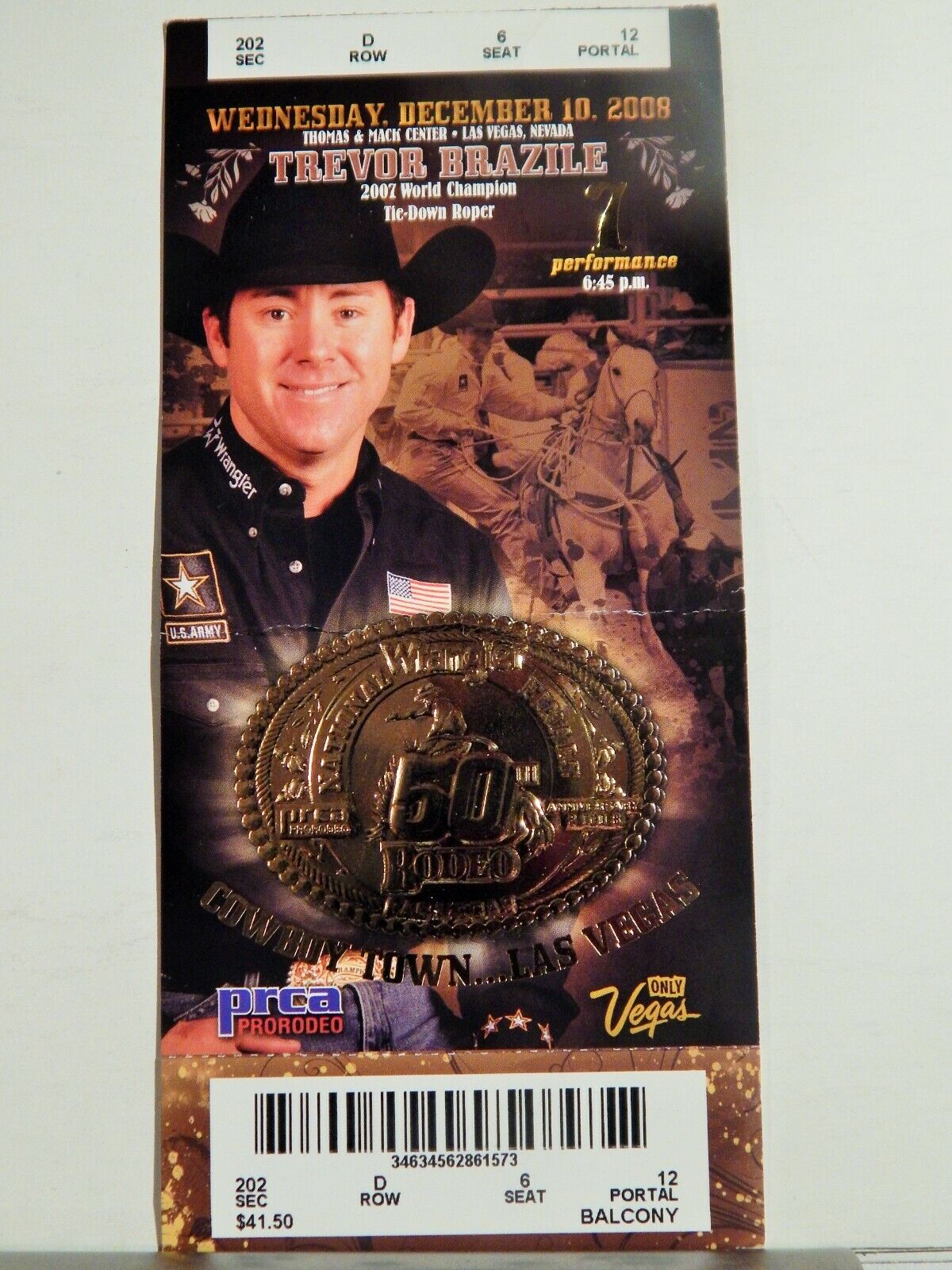 2008 NATIONAL FINALS RODEO LG ORIGINAL USED TICKET TREVOR BRAZILE COLOR Photo Poster painting