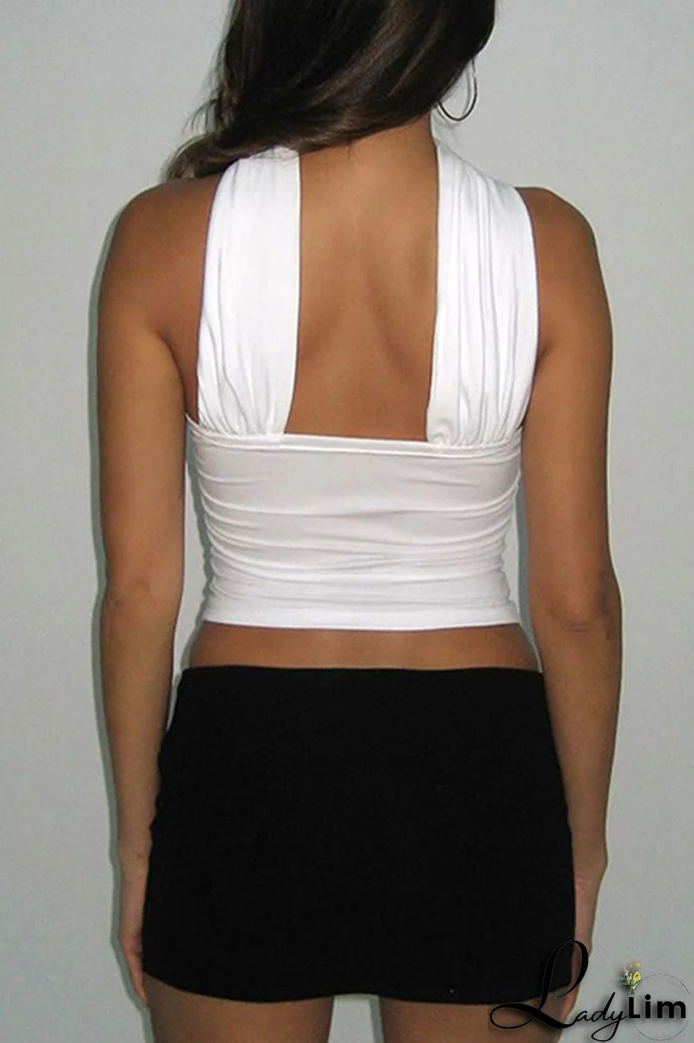 Black Sexy Solid Patchwork Halter Tops