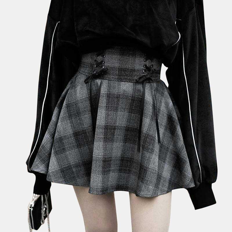 High Waist Plaid Lace Up Skirt Brigitte