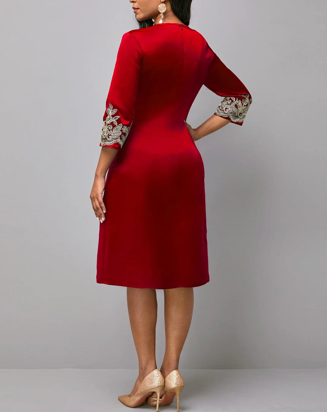 Uveng Stitching Commute Slim-fit Party Mesh 3/4 Dresses