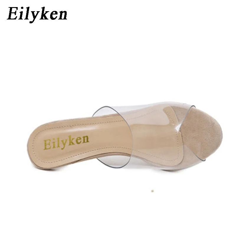 Eilyken 2022 New PVC Jelly Sandals Crystal Open Toed Sexy Thin Heels Crystal Women Transparent Heel Sandals Slippers Pumps