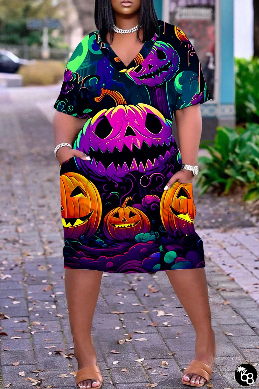 Purple Casual Print Basic V Neck Short Sleeve Dress | 168DEAL