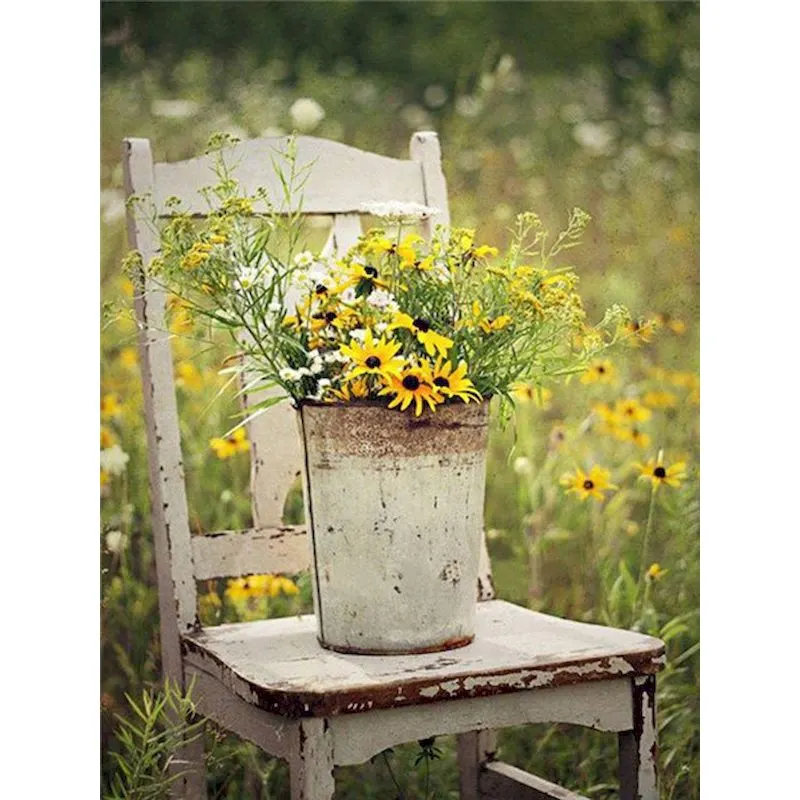 Diamond Painting - Full Round/Square Drill - Flowers On Chair(30*40 - 50*60cm)