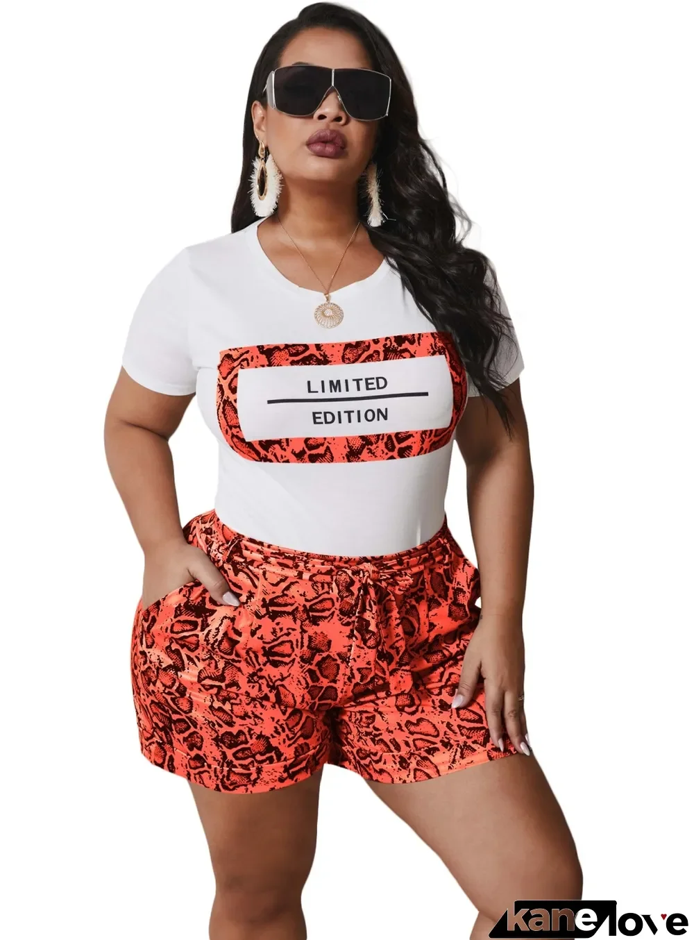 Plus Size Summer Print Casual Two Piece Set